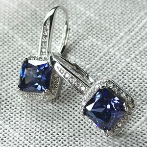 Sterling Silver sapphire CZ drop earrings